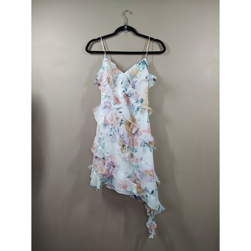 Abercrombie & Fitch Floral Ruffle Asymmetrical Mini Dress White Multi XS